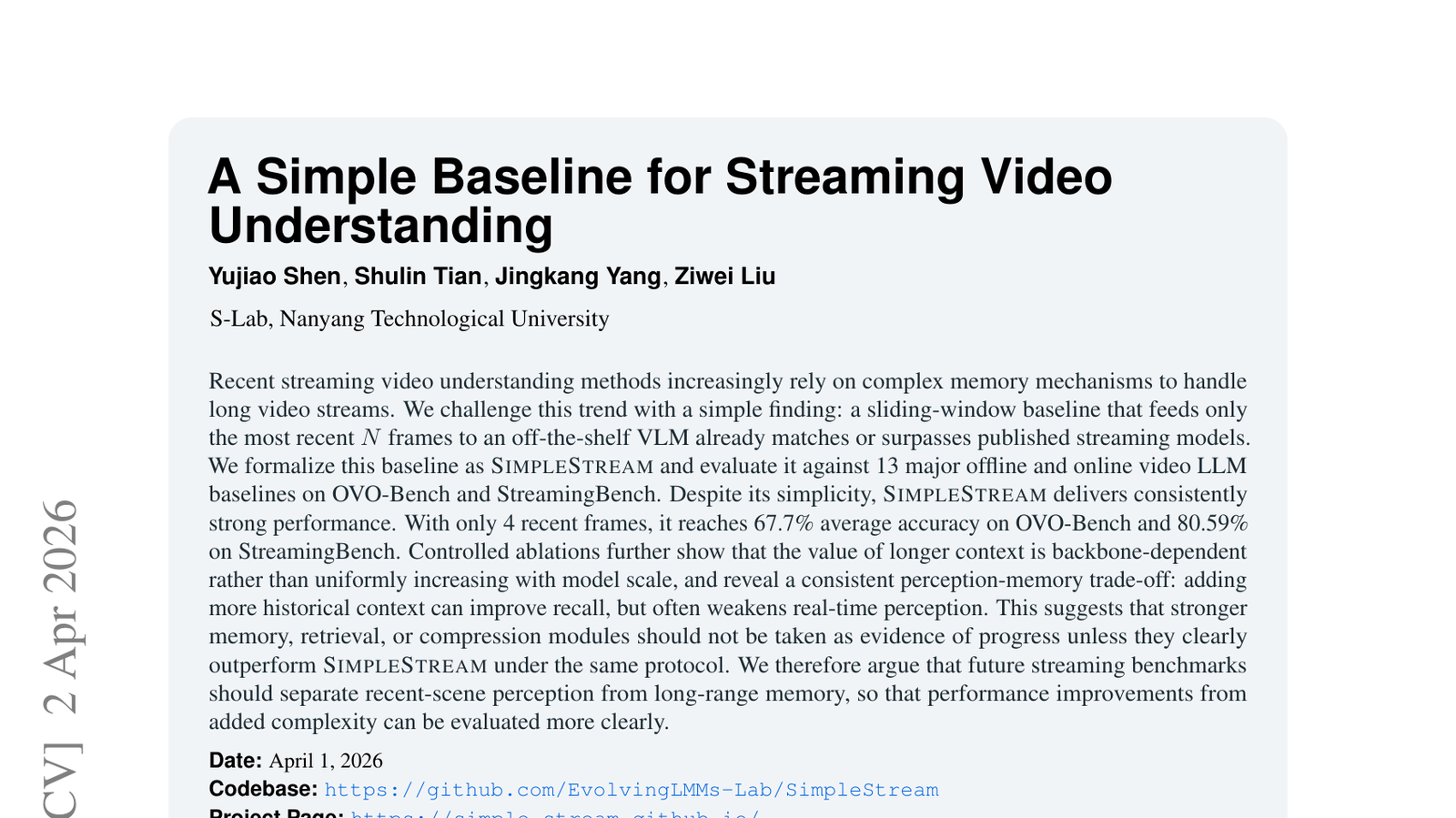 A Simple Baseline for Streaming Video Understanding
