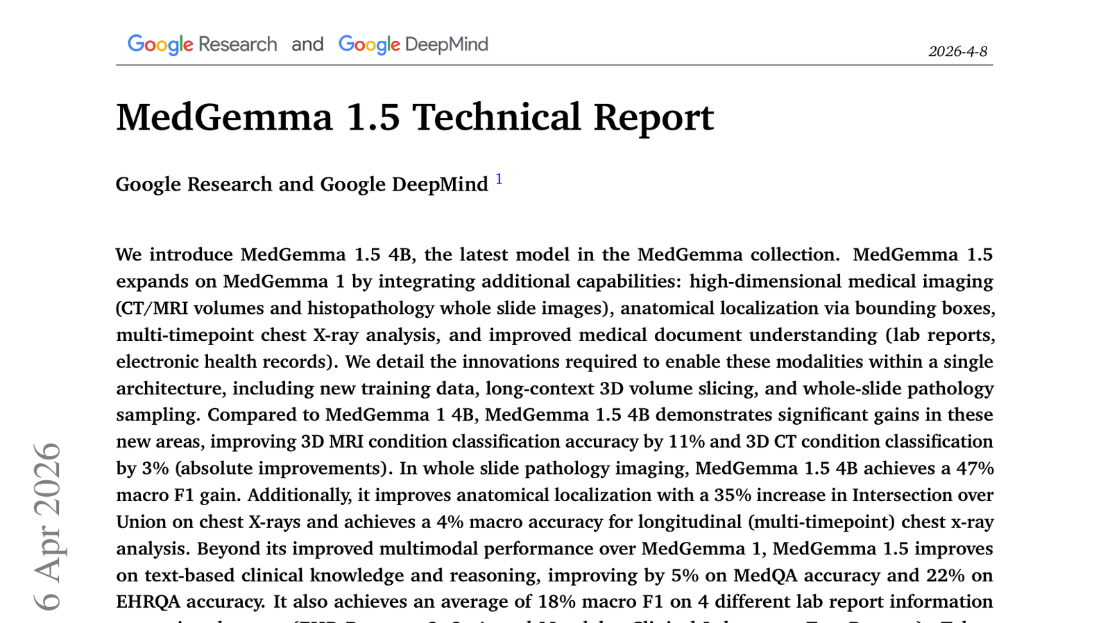MedGemma 1.5 기술 보고서: MedGemma 컬렉션의 최신 모델