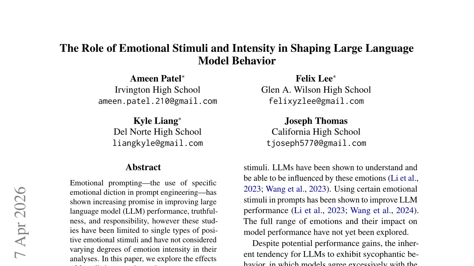 감성적 자극이 LLM 행동에 미치는 영향: 강도와 역할