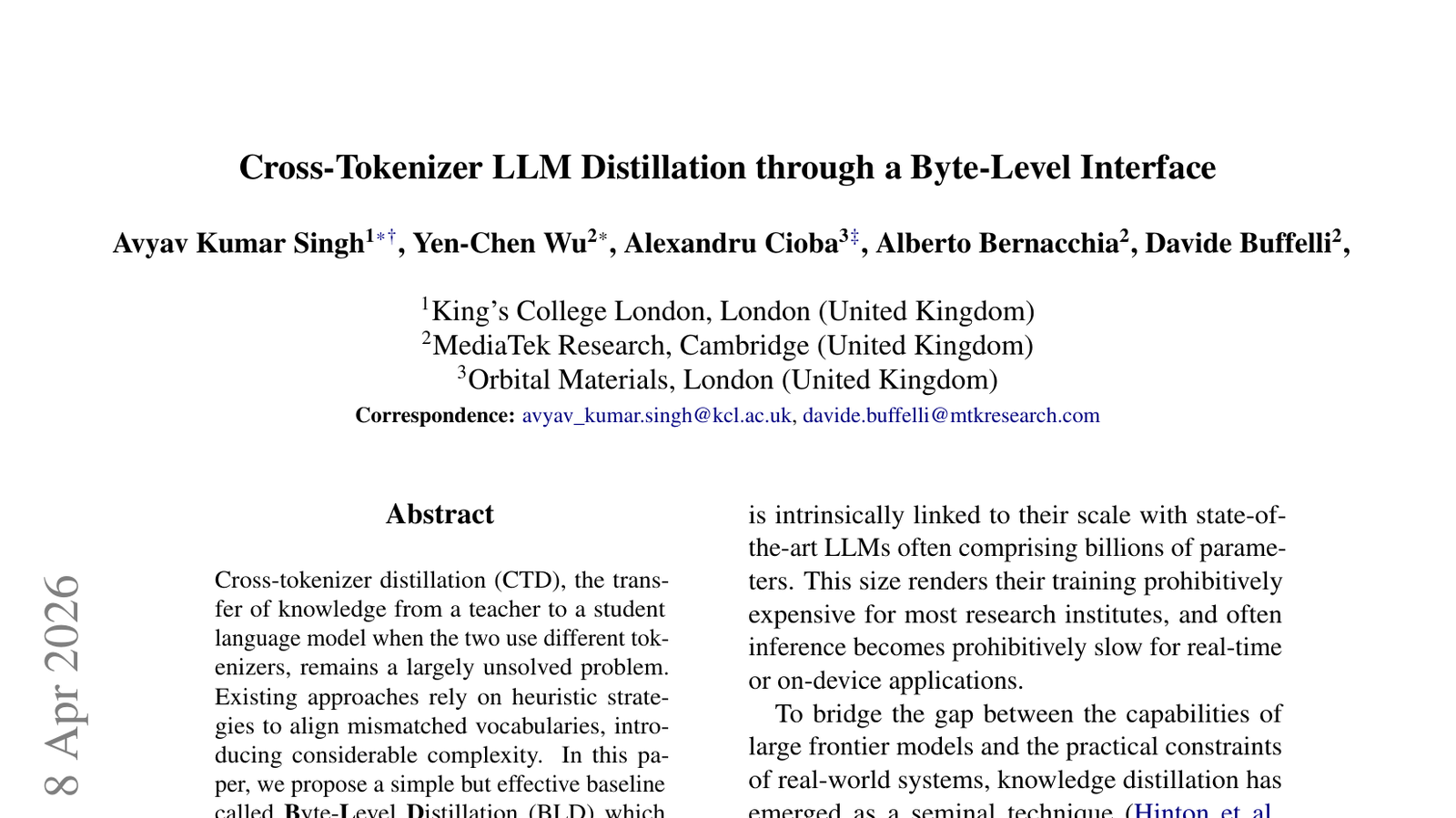 바이트 레벨 인터페이스를 통한 교차 토크나이저 LLM 증류
